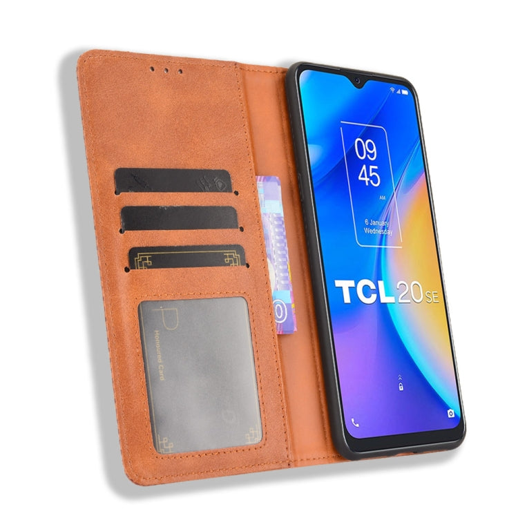 For TCL 20 SE Magnetic Buckle Retro Crazy Horse Texture Horizontal Flip Leather Case with Holder & Card Slots & Photo Frame