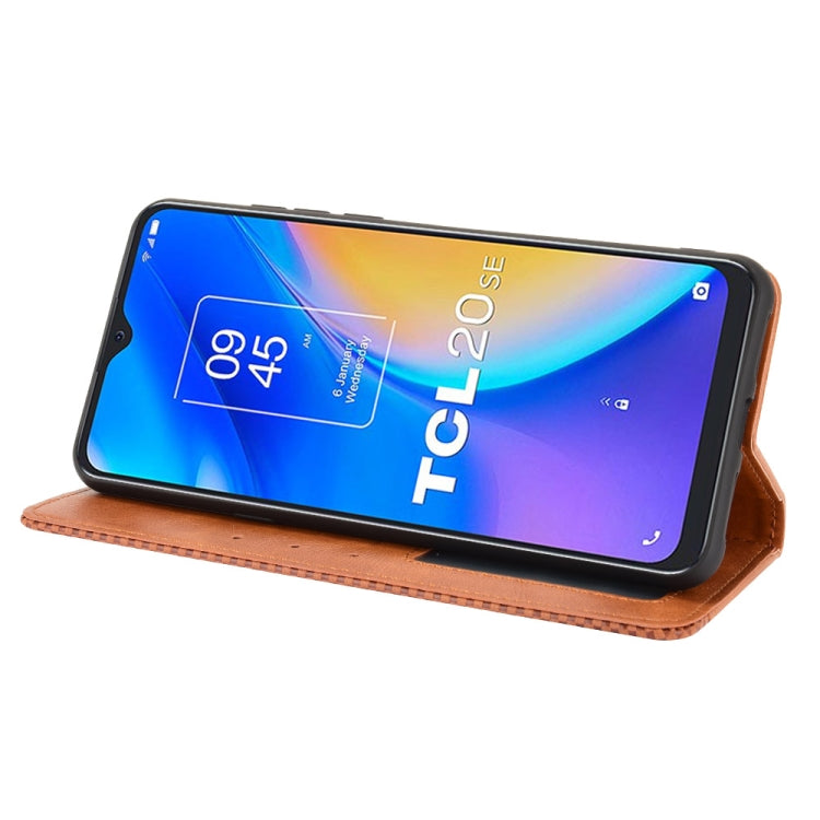 For TCL 20 SE Magnetic Buckle Retro Crazy Horse Texture Horizontal Flip Leather Case with Holder & Card Slots & Photo Frame