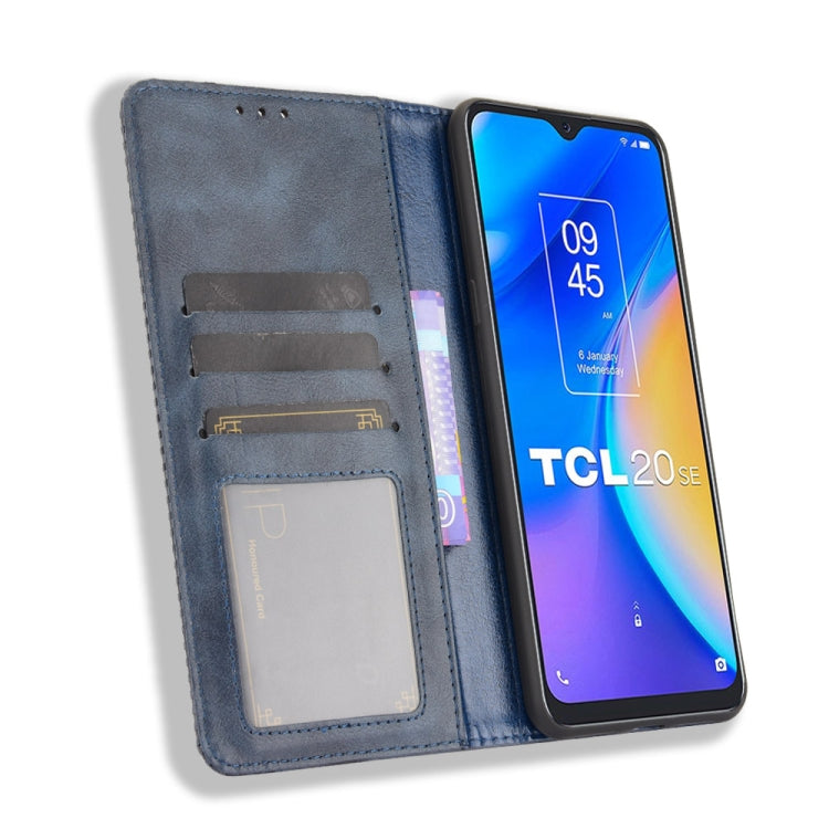 For TCL 20 SE Magnetic Buckle Retro Crazy Horse Texture Horizontal Flip Leather Case with Holder & Card Slots & Photo Frame