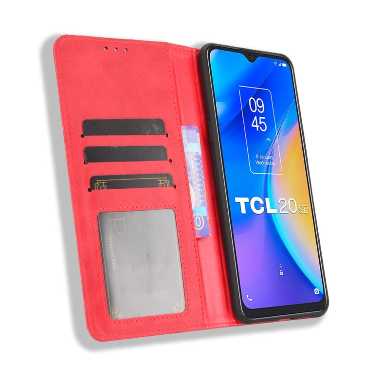 For TCL 20 SE Magnetic Buckle Retro Crazy Horse Texture Horizontal Flip Leather Case with Holder & Card Slots & Photo Frame