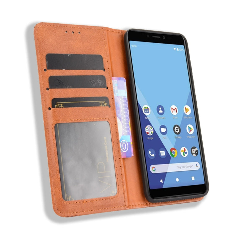For Wiko Y51 / Sunny 5 Lite Magnetic Buckle Retro Crazy Horse Texture Horizontal Flip Leather Case with Holder & Card Slots & Photo Frame