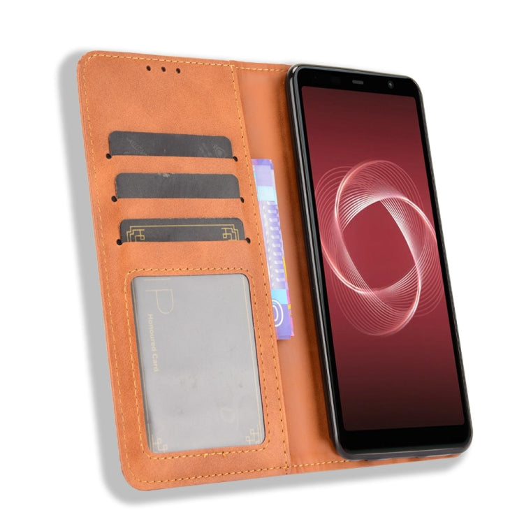 For Fujitsu Be4 Plus F-41B Magnetic Buckle Retro Crazy Horse Texture Horizontal Flip Leather Case with Holder & Card Slots & Photo Frame