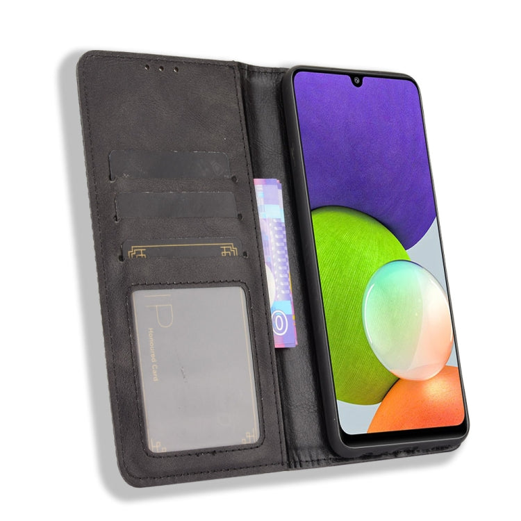 For Samsung Galaxy A22 4G Magnetic Buckle Retro Crazy Horse Texture Horizontal Flip Leather Case with Holder & Card Slots & Photo Frame