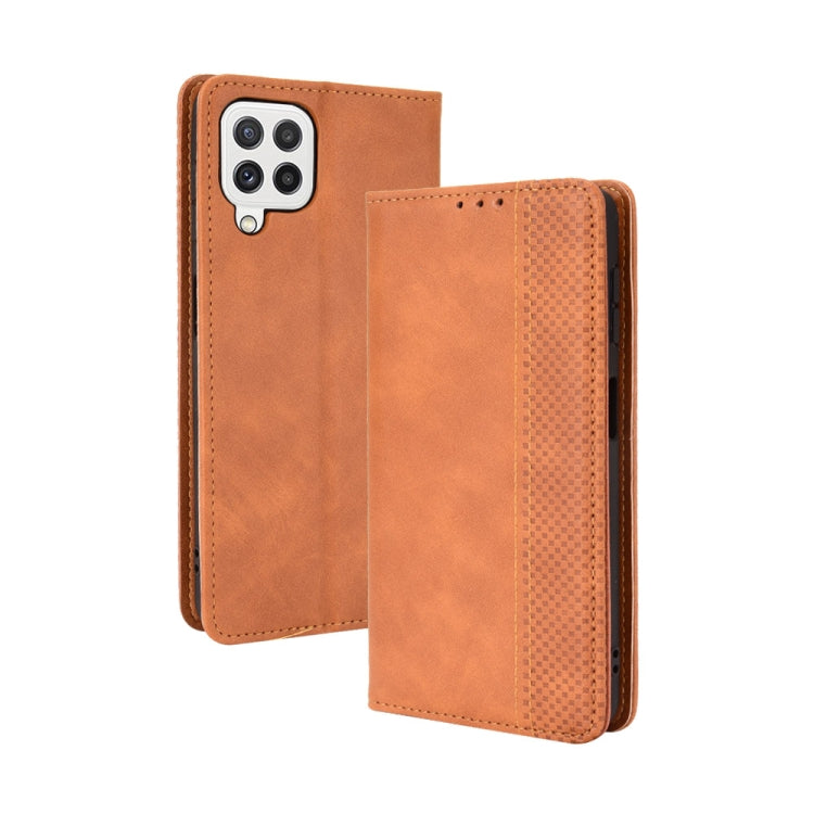 For Samsung Galaxy A22 4G Magnetic Buckle Retro Crazy Horse Texture Horizontal Flip Leather Case with Holder & Card Slots & Photo Frame