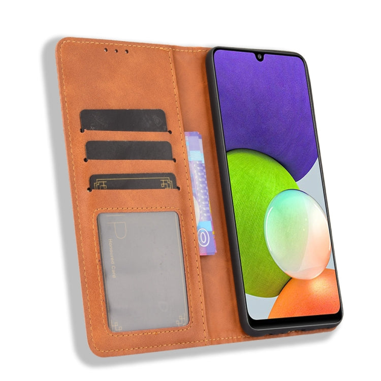 For Samsung Galaxy A22 4G Magnetic Buckle Retro Crazy Horse Texture Horizontal Flip Leather Case with Holder & Card Slots & Photo Frame