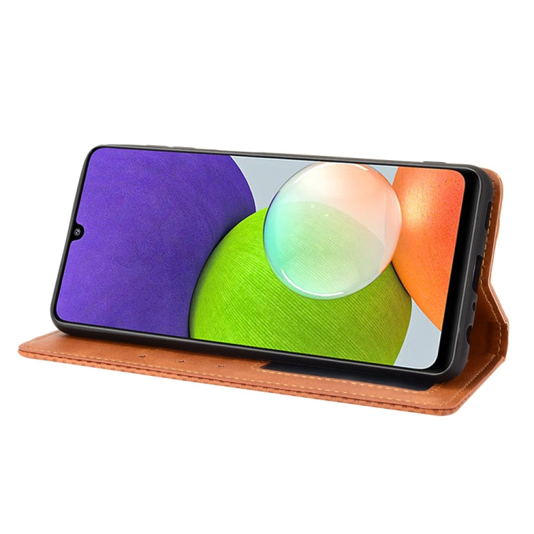 For Samsung Galaxy A22 4G Magnetic Buckle Retro Crazy Horse Texture Horizontal Flip Leather Case with Holder & Card Slots & Photo Frame