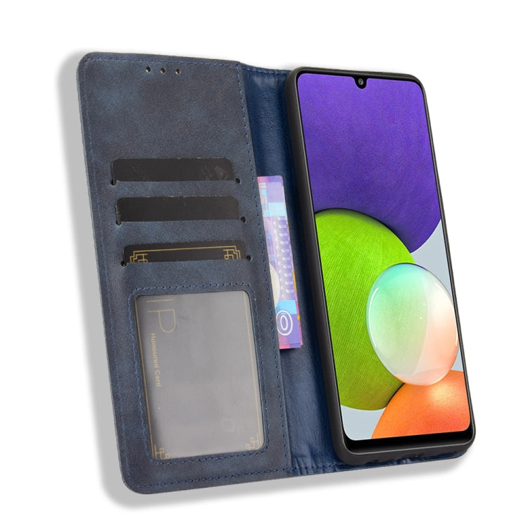 For Samsung Galaxy A22 4G Magnetic Buckle Retro Crazy Horse Texture Horizontal Flip Leather Case with Holder & Card Slots & Photo Frame
