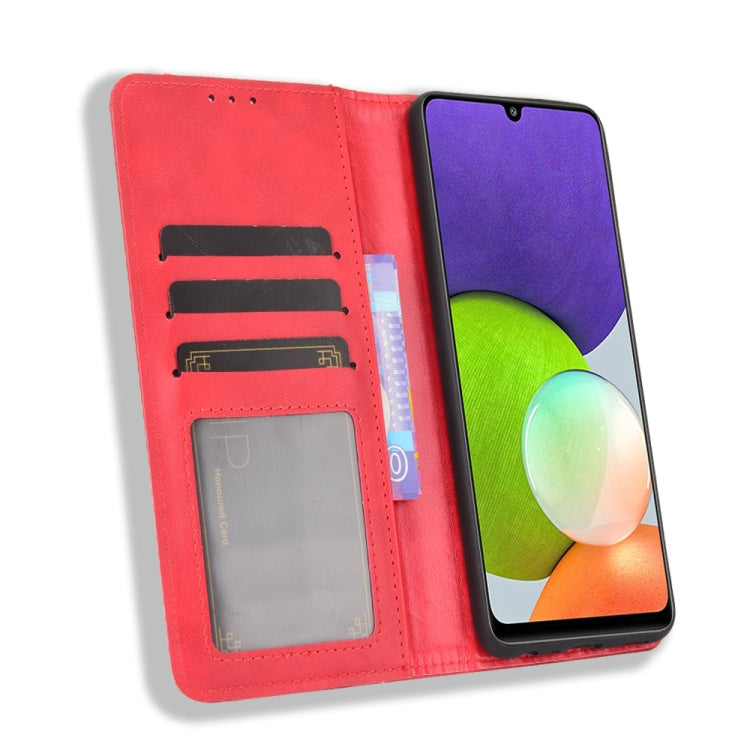For Samsung Galaxy A22 4G Magnetic Buckle Retro Crazy Horse Texture Horizontal Flip Leather Case with Holder & Card Slots & Photo Frame