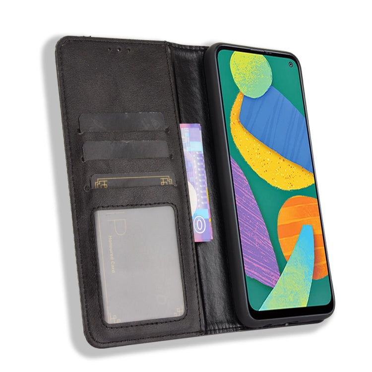 For Samsung Galaxy F52 5G Magnetic Buckle Retro Crazy Horse Texture Horizontal Flip Leather Case with Holder & Card Slots & Photo Frame