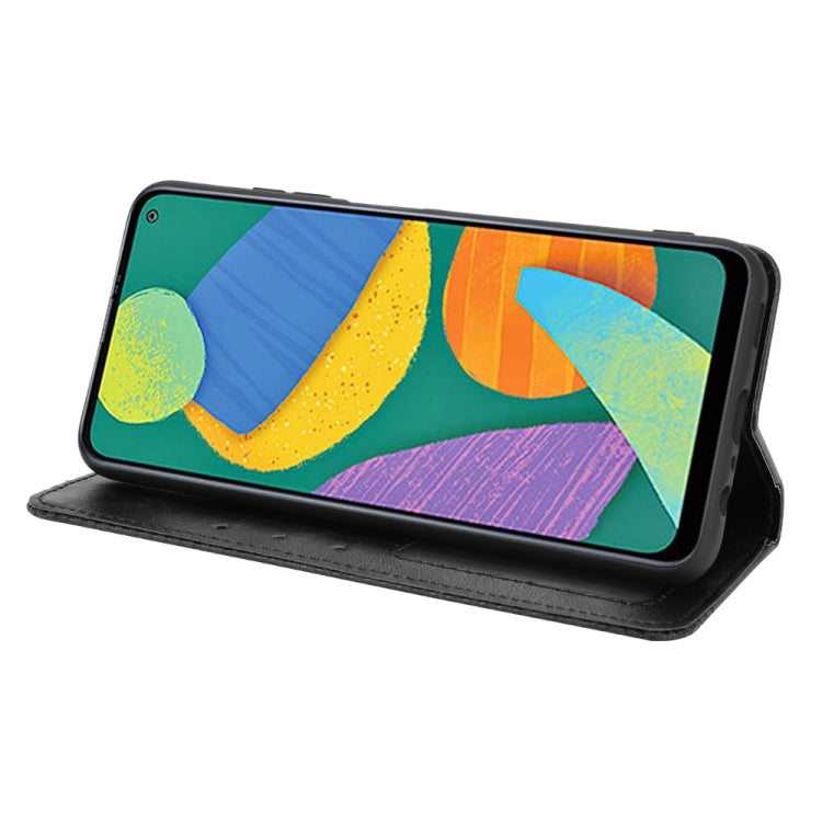 For Samsung Galaxy F52 5G Magnetic Buckle Retro Crazy Horse Texture Horizontal Flip Leather Case with Holder & Card Slots & Photo Frame
