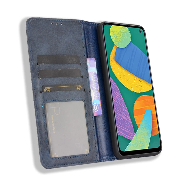 For Samsung Galaxy F52 5G Magnetic Buckle Retro Crazy Horse Texture Horizontal Flip Leather Case with Holder & Card Slots & Photo Frame