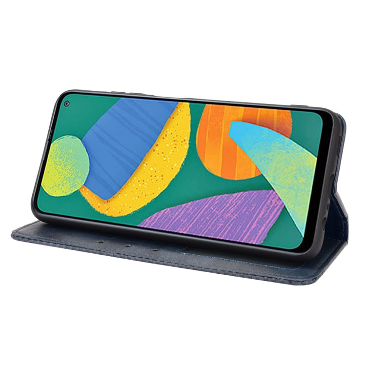 For Samsung Galaxy F52 5G Magnetic Buckle Retro Crazy Horse Texture Horizontal Flip Leather Case with Holder & Card Slots & Photo Frame