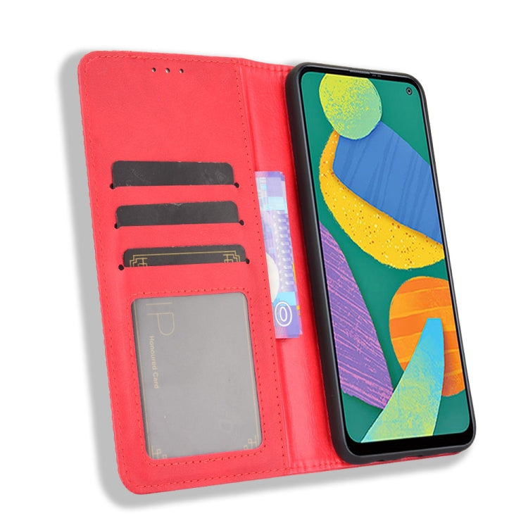 For Samsung Galaxy F52 5G Magnetic Buckle Retro Crazy Horse Texture Horizontal Flip Leather Case with Holder & Card Slots & Photo Frame