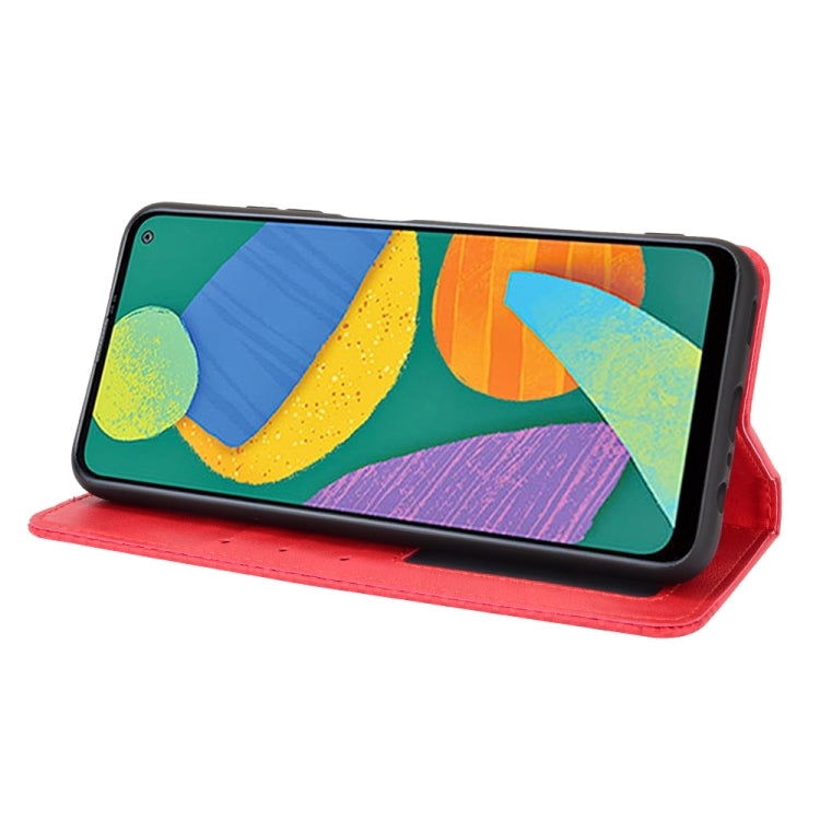 For Samsung Galaxy F52 5G Magnetic Buckle Retro Crazy Horse Texture Horizontal Flip Leather Case with Holder & Card Slots & Photo Frame
