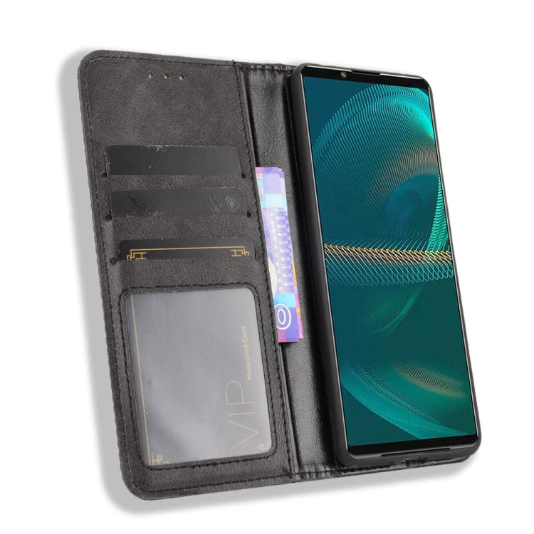 For Sony Xperia 5 III Magnetic Buckle Retro Crazy Horse Texture Horizontal Flip Leather Case with Holder & Card Slots & Photo Frame