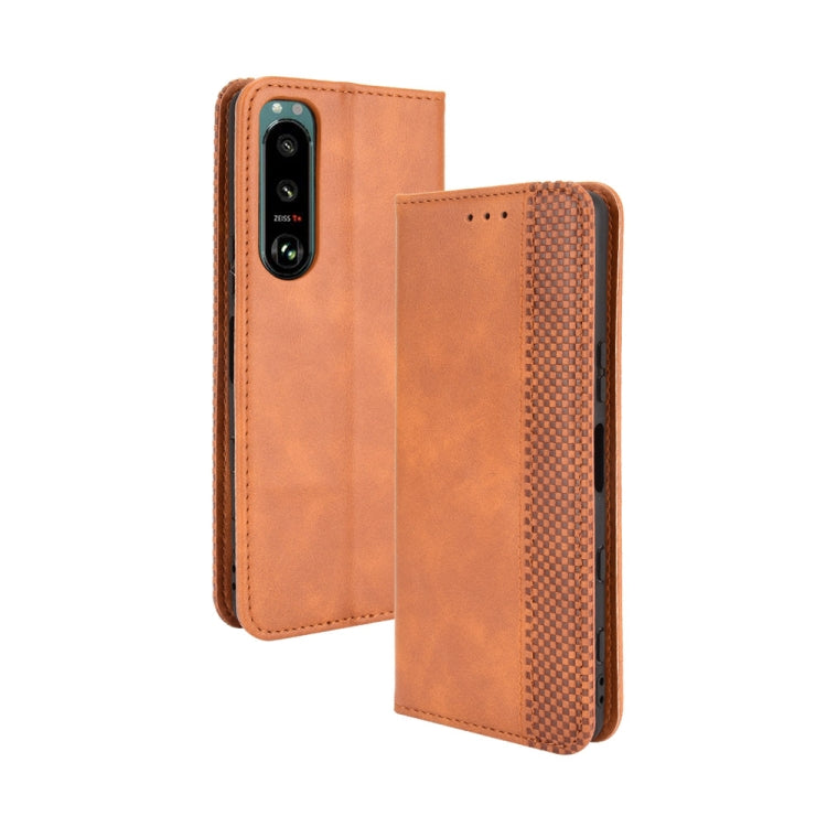 For Sony Xperia 5 III Magnetic Buckle Retro Crazy Horse Texture Horizontal Flip Leather Case with Holder & Card Slots & Photo Frame