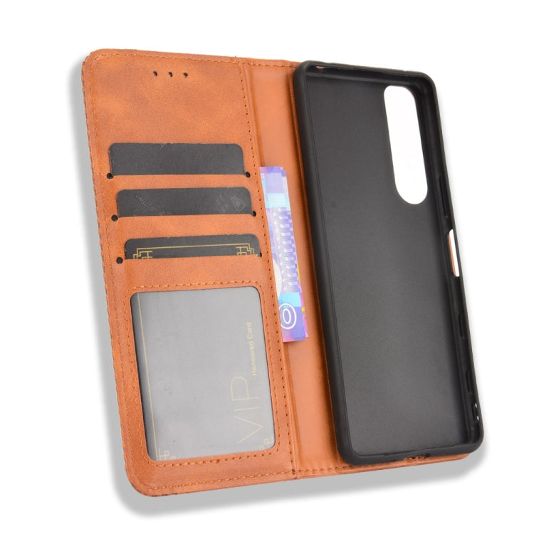 For Sony Xperia 5 III Magnetic Buckle Retro Crazy Horse Texture Horizontal Flip Leather Case with Holder & Card Slots & Photo Frame