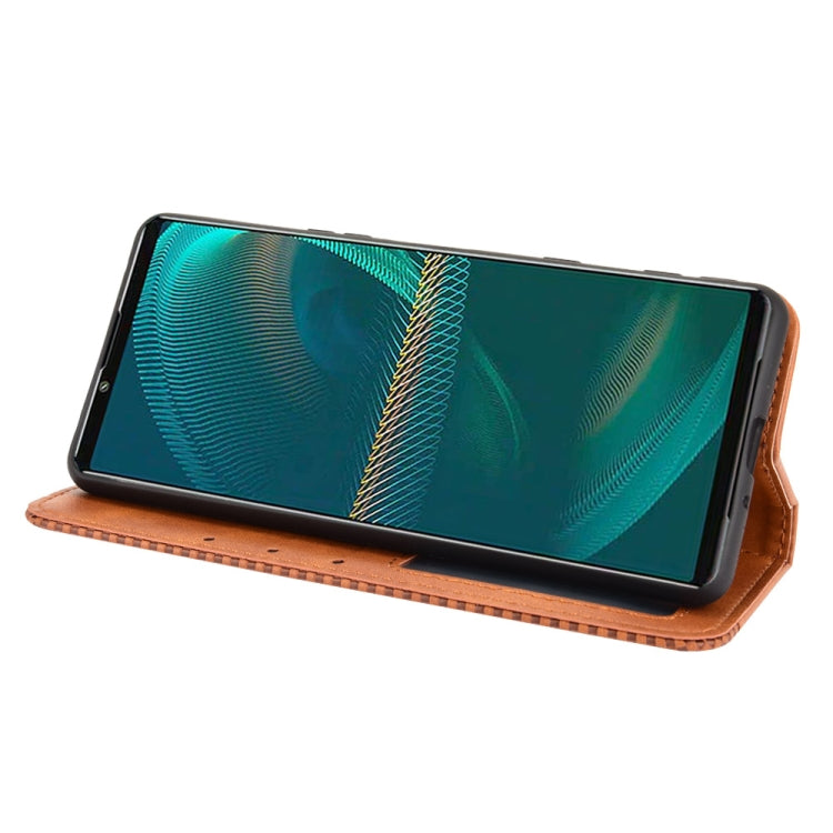 For Sony Xperia 5 III Magnetic Buckle Retro Crazy Horse Texture Horizontal Flip Leather Case with Holder & Card Slots & Photo Frame