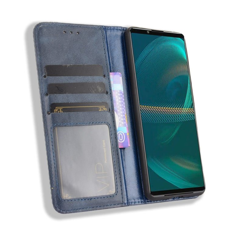 For Sony Xperia 5 III Magnetic Buckle Retro Crazy Horse Texture Horizontal Flip Leather Case with Holder & Card Slots & Photo Frame