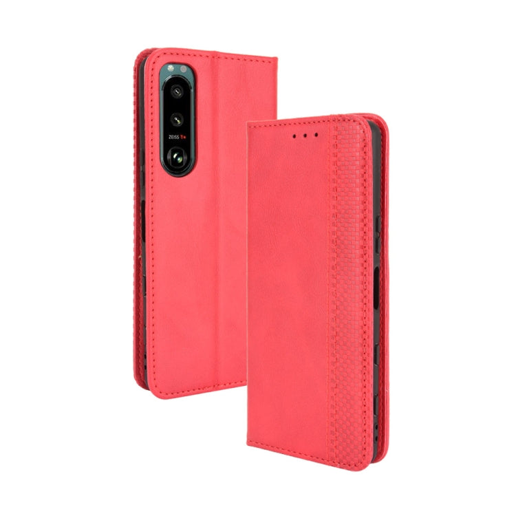 For Sony Xperia 5 III Magnetic Buckle Retro Crazy Horse Texture Horizontal Flip Leather Case with Holder & Card Slots & Photo Frame