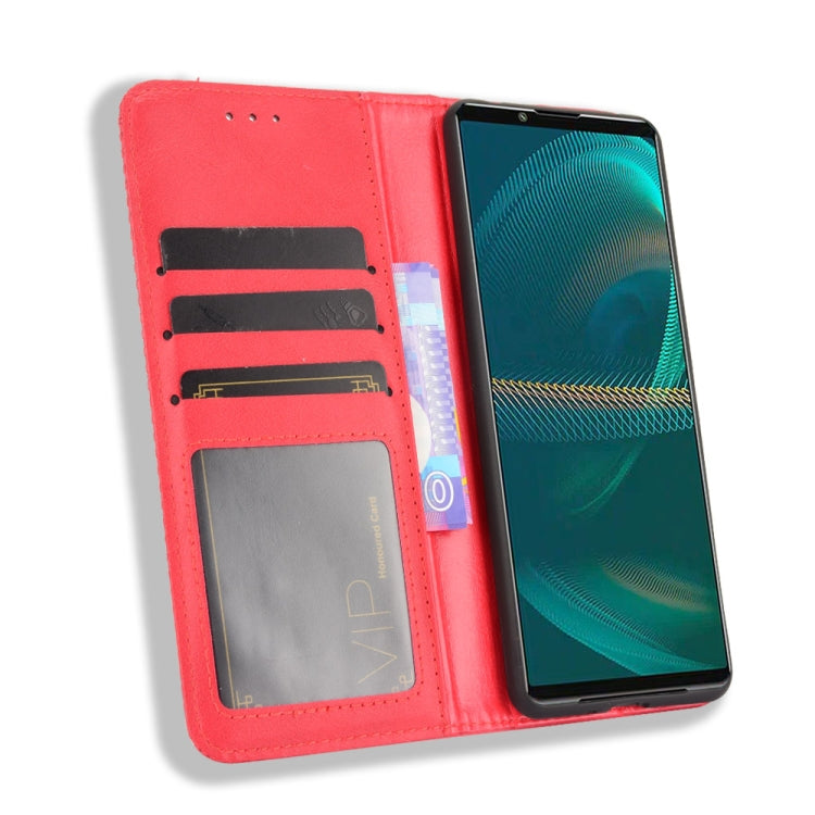 For Sony Xperia 5 III Magnetic Buckle Retro Crazy Horse Texture Horizontal Flip Leather Case with Holder & Card Slots & Photo Frame