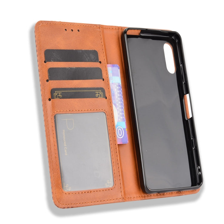 For Sony Xperia Ace II Magnetic Buckle Retro Crazy Horse Texture Horizontal Flip Leather Case with Holder & Card Slots & Photo Frame