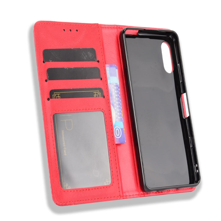 For Sony Xperia Ace II Magnetic Buckle Retro Crazy Horse Texture Horizontal Flip Leather Case with Holder & Card Slots & Photo Frame