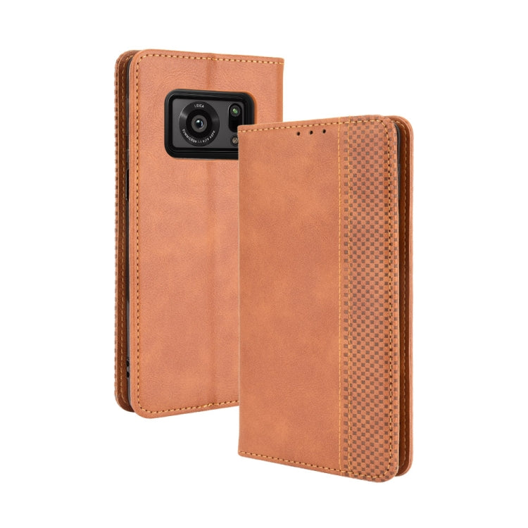 For Sharp Aquos R6 Magnetic Buckle Retro Crazy Horse Texture Horizontal Flip Leather Case with Holder & Card Slots & Photo Frame