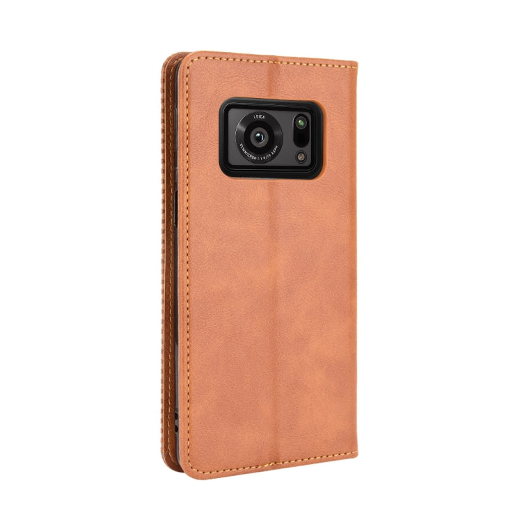 For Sharp Aquos R6 Magnetic Buckle Retro Crazy Horse Texture Horizontal Flip Leather Case with Holder & Card Slots & Photo Frame