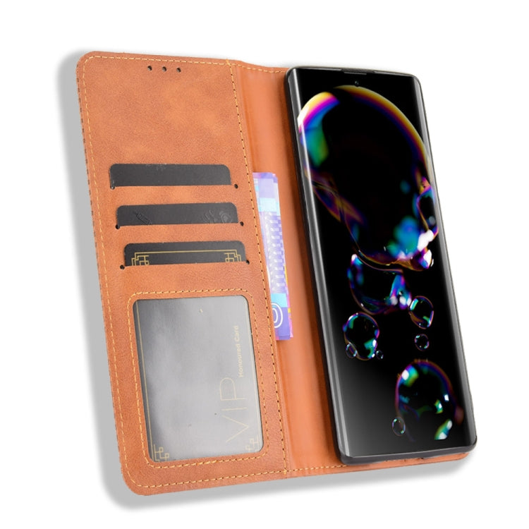 For Sharp Aquos R6 Magnetic Buckle Retro Crazy Horse Texture Horizontal Flip Leather Case with Holder & Card Slots & Photo Frame