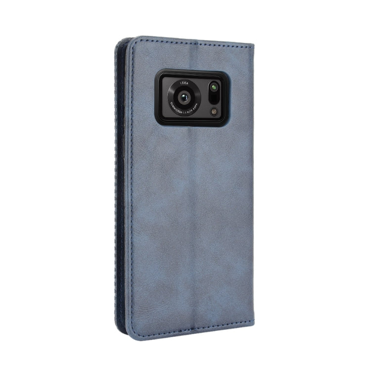 For Sharp Aquos R6 Magnetic Buckle Retro Crazy Horse Texture Horizontal Flip Leather Case with Holder & Card Slots & Photo Frame