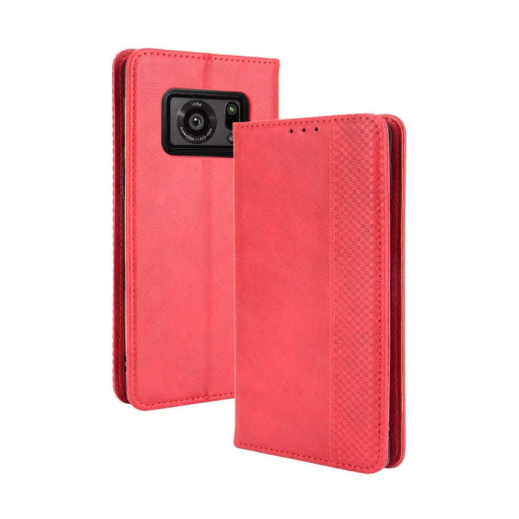 For Sharp Aquos R6 Magnetic Buckle Retro Crazy Horse Texture Horizontal Flip Leather Case with Holder & Card Slots & Photo Frame