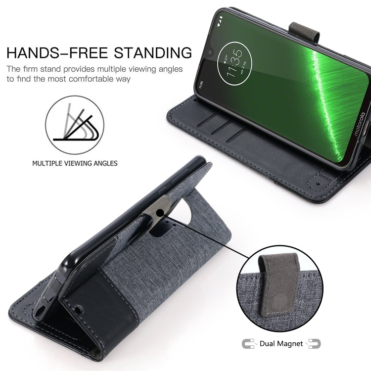 For Motorola Moto G7 Plus MUXMA MX102 Horizontal Flip Canvas Leather Case with Stand & Card Slot & Wallet Function