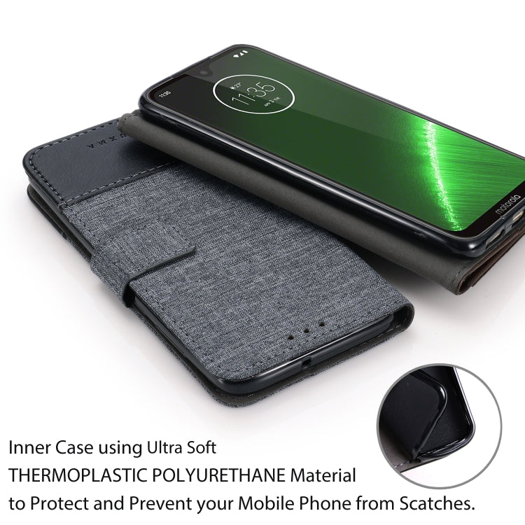 For Motorola Moto G7 Plus MUXMA MX102 Horizontal Flip Canvas Leather Case with Stand & Card Slot & Wallet Function
