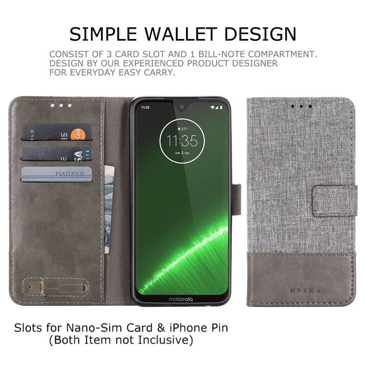 For Motorola Moto G7 Plus MUXMA MX102 Horizontal Flip Canvas Leather Case with Stand & Card Slot & Wallet Function