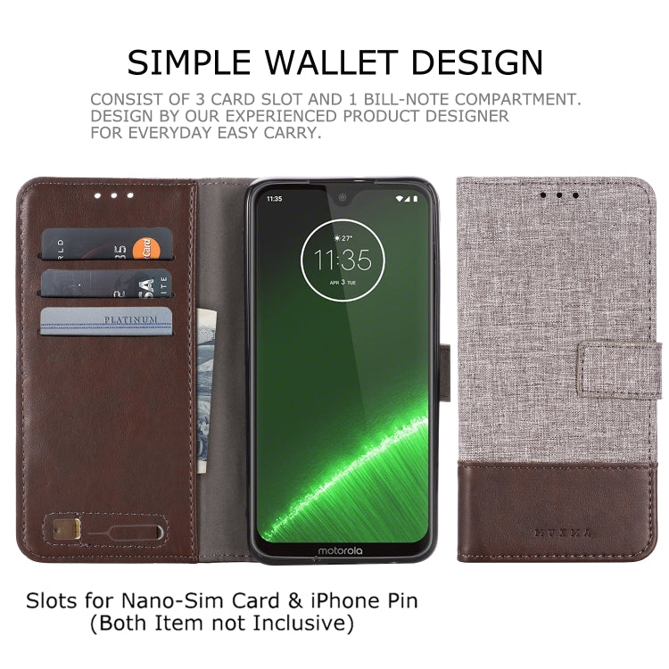 For Motorola Moto G7 Plus MUXMA MX102 Horizontal Flip Canvas Leather Case with Stand & Card Slot & Wallet Function