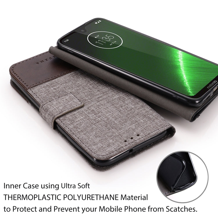 For Motorola Moto G7 Plus MUXMA MX102 Horizontal Flip Canvas Leather Case with Stand & Card Slot & Wallet Function