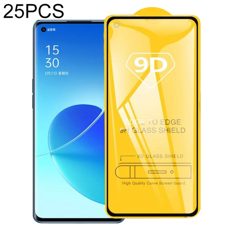 For OPPO Reno6 Pro 5G / Reno6 Pro+ 5G / Reno7 Pro 5G 25 PCS 9D Full Glue Full Screen Tempered Glass Film