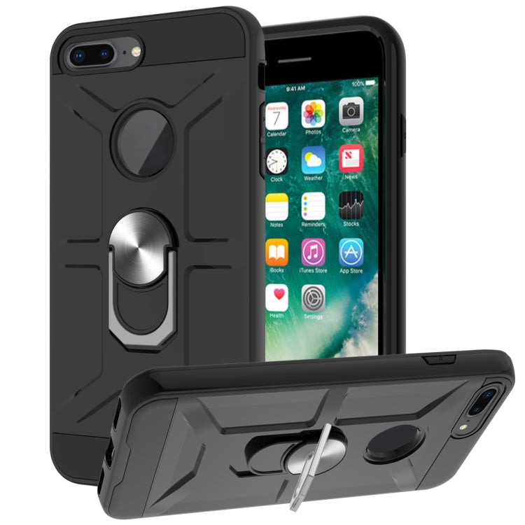 War-god Armor TPU + PC Shockproof  Magnetic Protective Case with Ring Holder For iPhone 8 Plus / 7 Plus