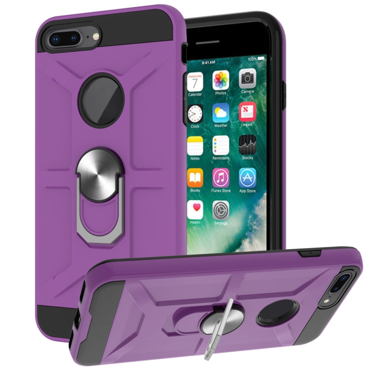 War-god Armor TPU + PC Shockproof  Magnetic Protective Case with Ring Holder For iPhone 8 Plus / 7 Plus