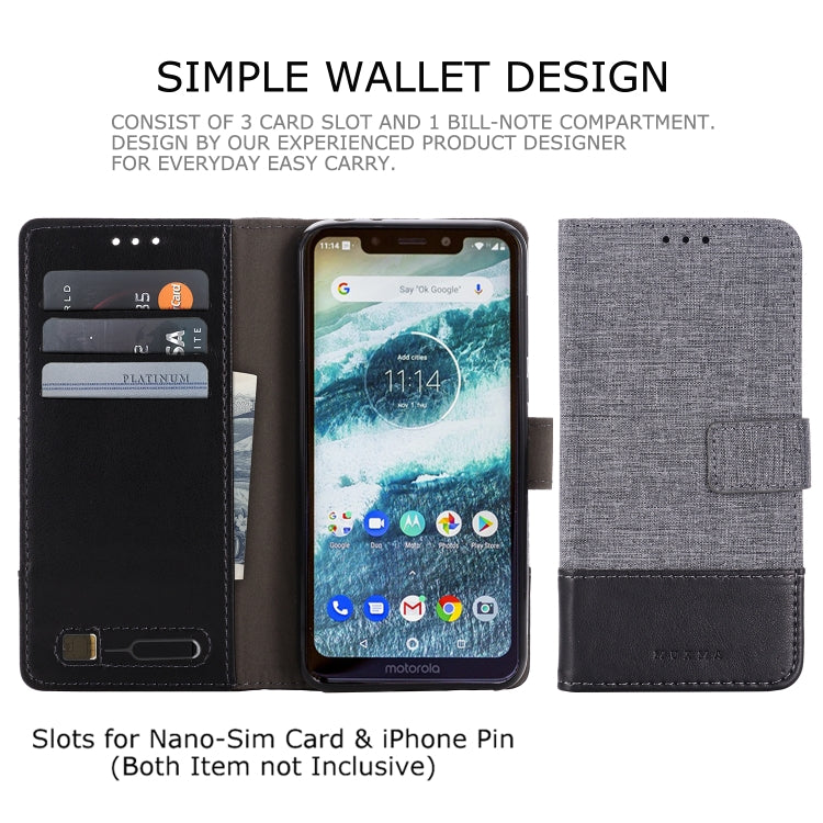 For Motorola Moto One MUXMA MX102 Horizontal Flip Canvas Leather Case with Stand & Card Slot & Wallet Function