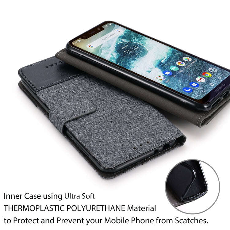 For Motorola Moto One MUXMA MX102 Horizontal Flip Canvas Leather Case with Stand & Card Slot & Wallet Function