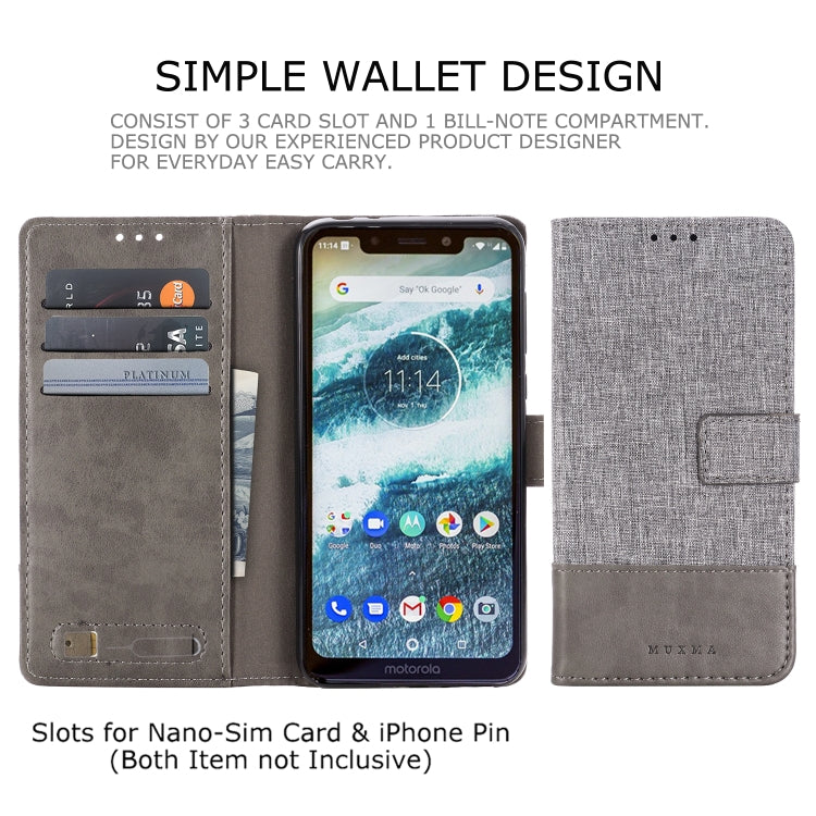 For Motorola Moto One MUXMA MX102 Horizontal Flip Canvas Leather Case with Stand & Card Slot & Wallet Function