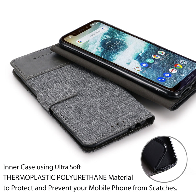 For Motorola Moto One MUXMA MX102 Horizontal Flip Canvas Leather Case with Stand & Card Slot & Wallet Function