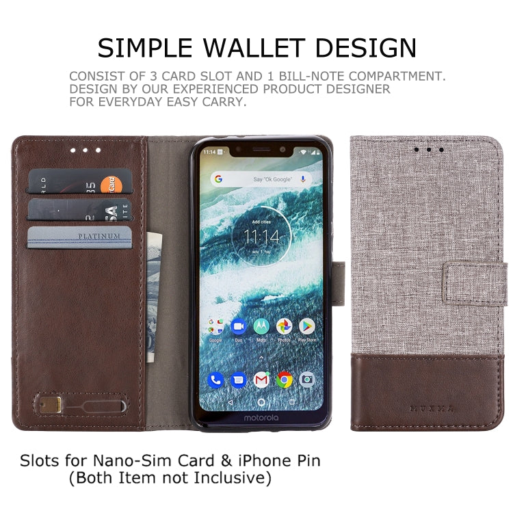 For Motorola Moto One MUXMA MX102 Horizontal Flip Canvas Leather Case with Stand & Card Slot & Wallet Function