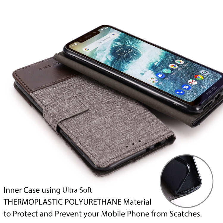 For Motorola Moto One MUXMA MX102 Horizontal Flip Canvas Leather Case with Stand & Card Slot & Wallet Function