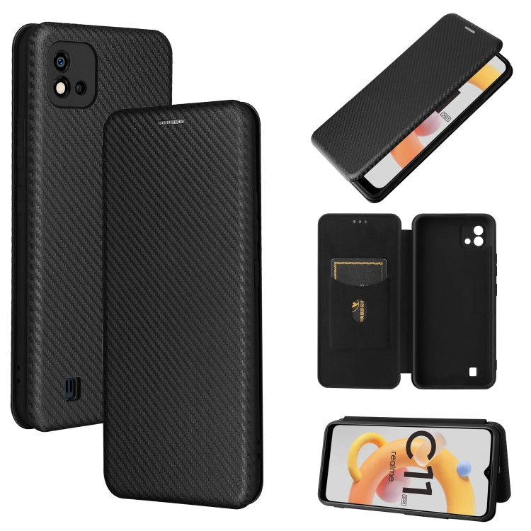 For OPPO Realme C11 2021 Carbon Fiber Texture Horizontal Flip TPU + PC + PU Leather Case with Card Slot