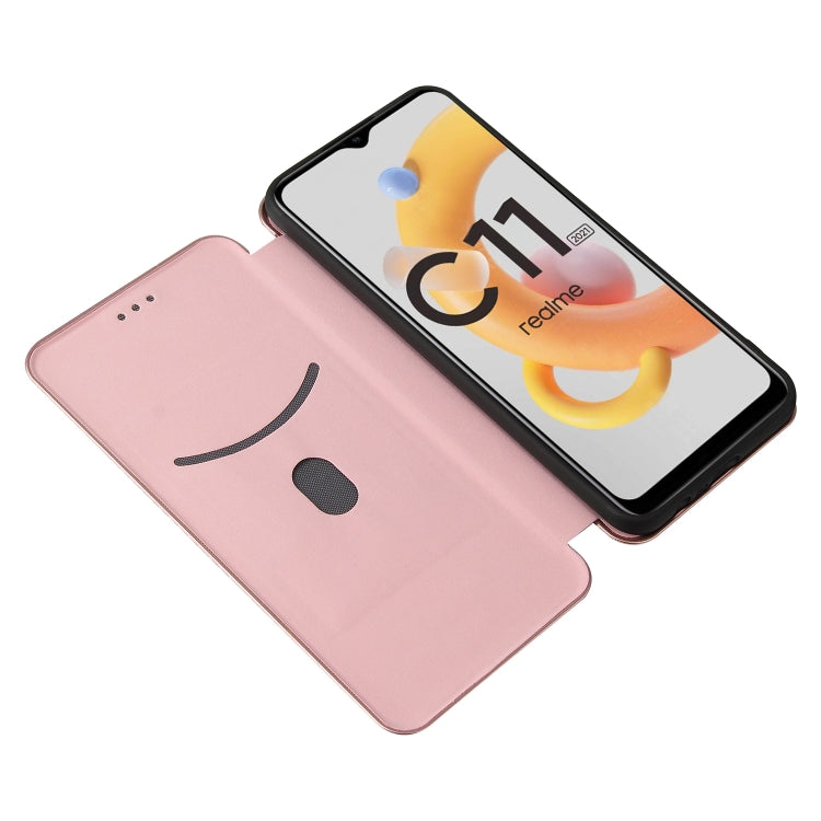 For OPPO Realme C11 2021 Carbon Fiber Texture Horizontal Flip TPU + PC + PU Leather Case with Card Slot