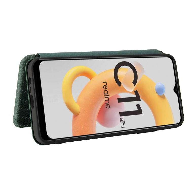 For OPPO Realme C20 Carbon Fiber Texture Horizontal Flip TPU + PC + PU Leather Case with Card Slot