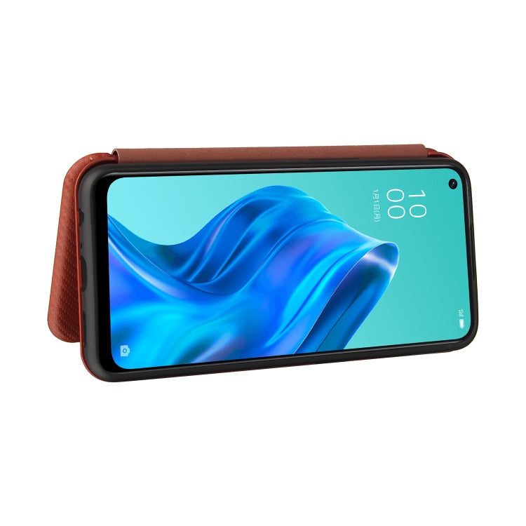 For OPPO Reno 5A(Japan version) Carbon Fiber Texture Horizontal Flip TPU + PC + PU Leather Case with Card Slot